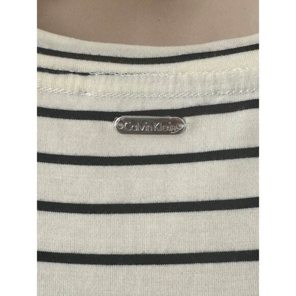 Size Large CALVIN KLEIN BLACK & IVORY SOFT STRIPED T-SHIRT DRESS Summer Vacation - Picture 7 of 9